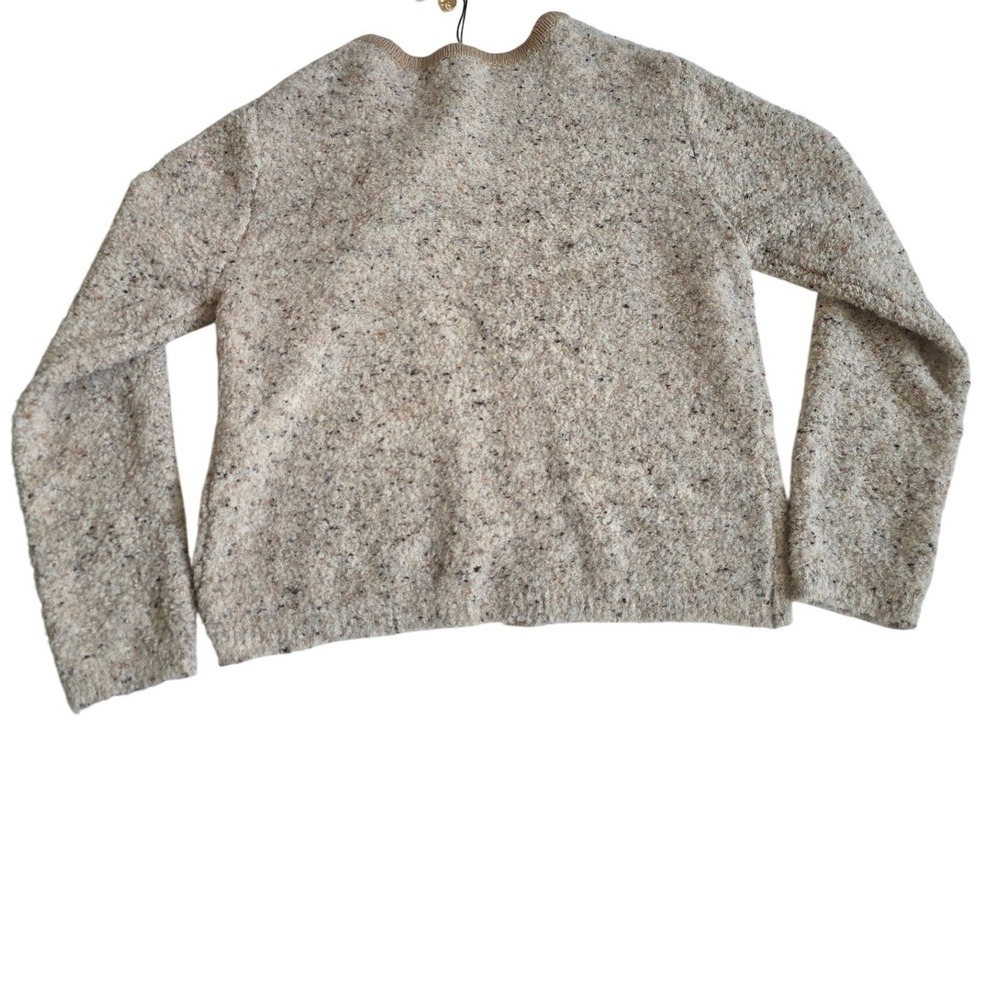 Greige Cardigan Large Oatmeal Boucle Gold Button Crew Neck Wool Bld Classic Core - Picture 3 of 9